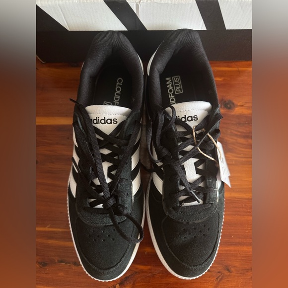 Adidas Breaknet Sleek Sneakers Black White Women’s US 9 Suede Cloudfoam Plus